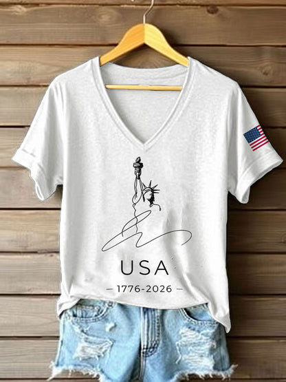 Women's USA 1776-2026 Printed Casual T-Shirt