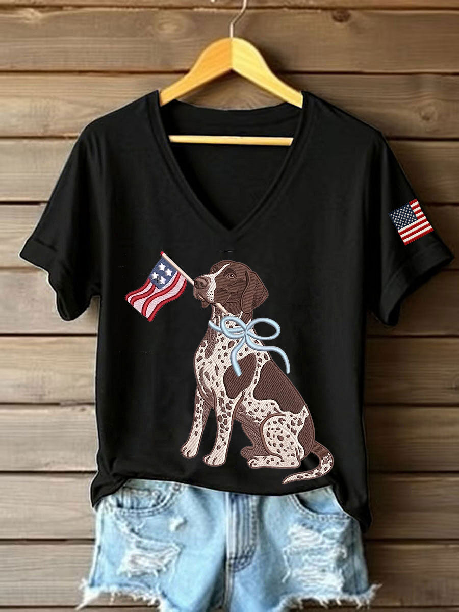 Women's American Dog Print Casual T-Shirt