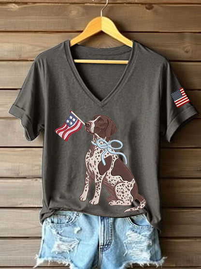 Women's American Dog Print Casual T-Shirt