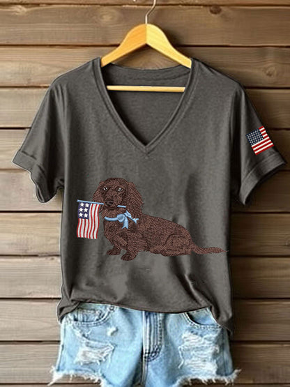 Women's Dachshund Print Casual T-Shirt