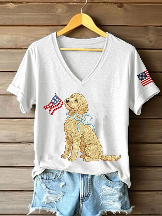 Women's American Dog Print Casual T-Shirt