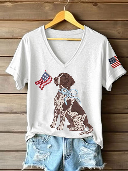 Women's American Dog Print Casual T-Shirt