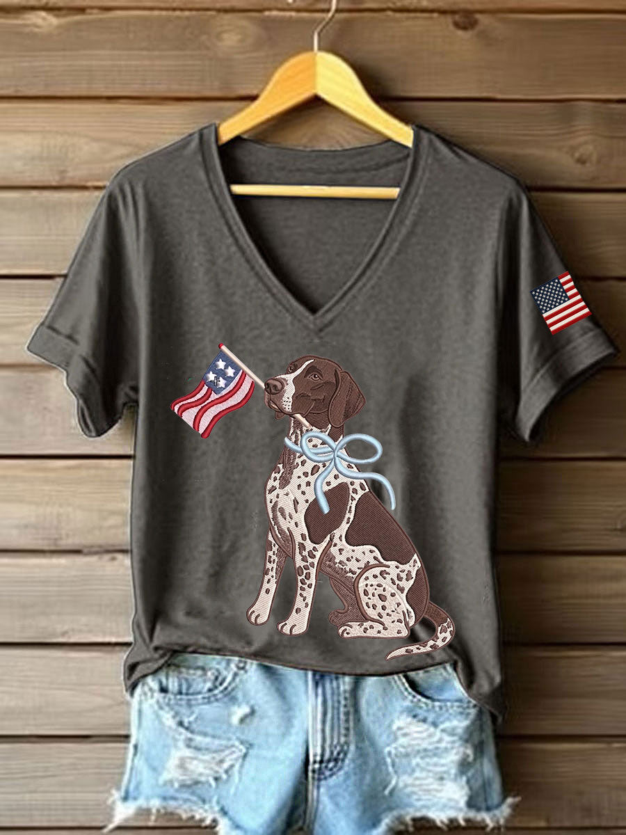 Women's American Dog Print Casual T-Shirt