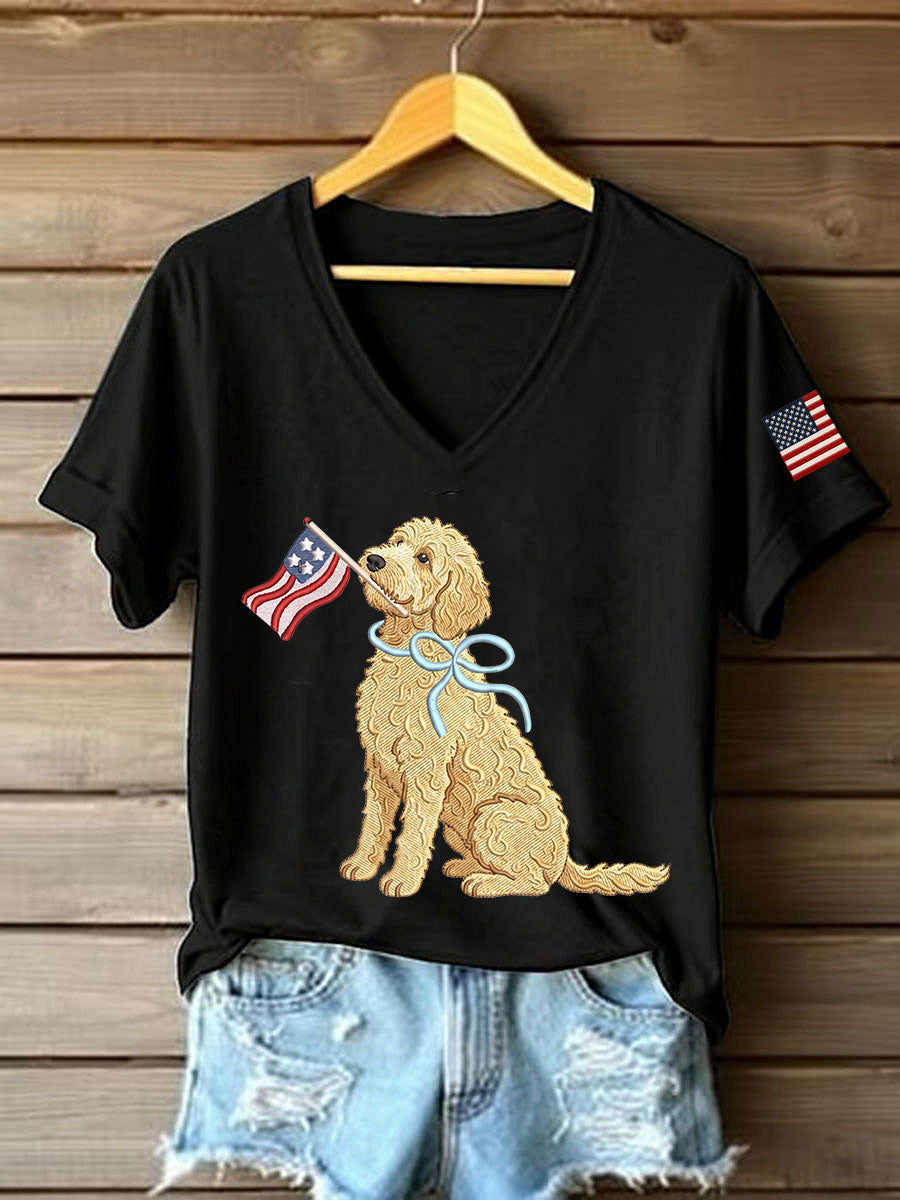 Women's American Dog Print Casual T-Shirt
