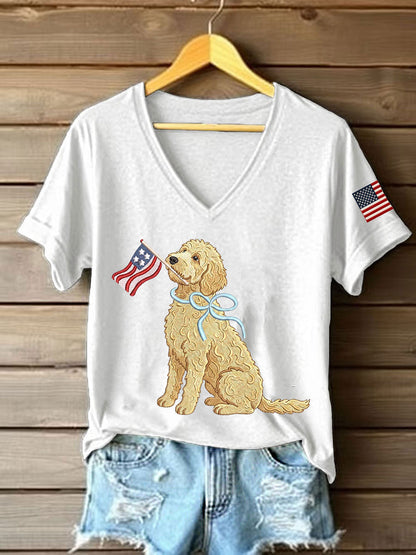 Women's American Dog Print Casual T-Shirt