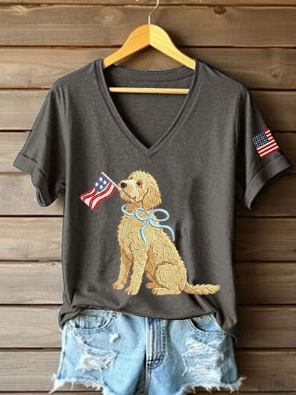 Women's American Dog Print Casual T-Shirt
