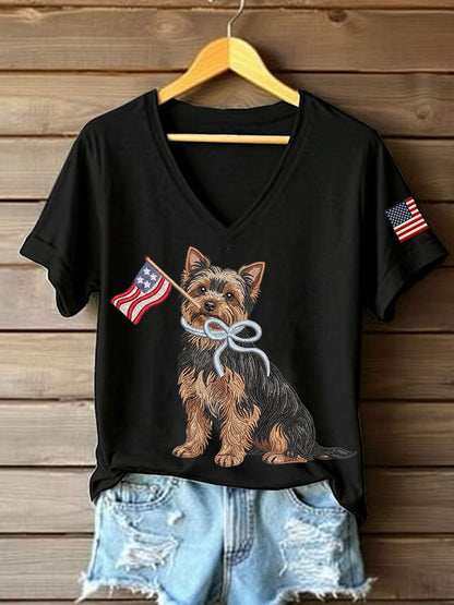 Women's American Dog Print Casual T-Shirt