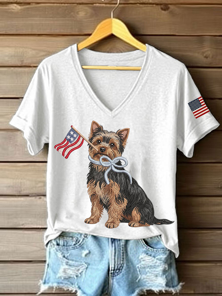 Women's American Dog Print Casual T-Shirt
