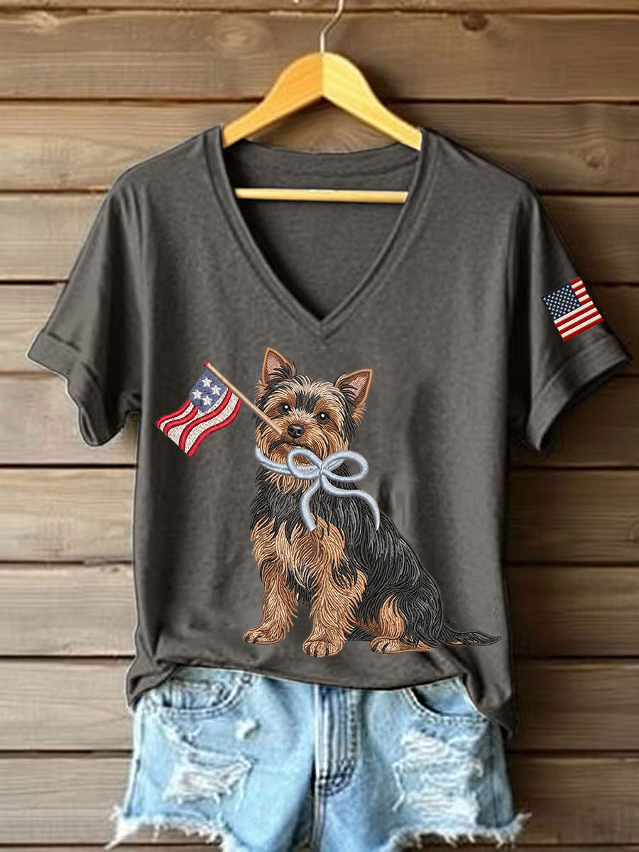 Women's American Dog Print Casual T-Shirt