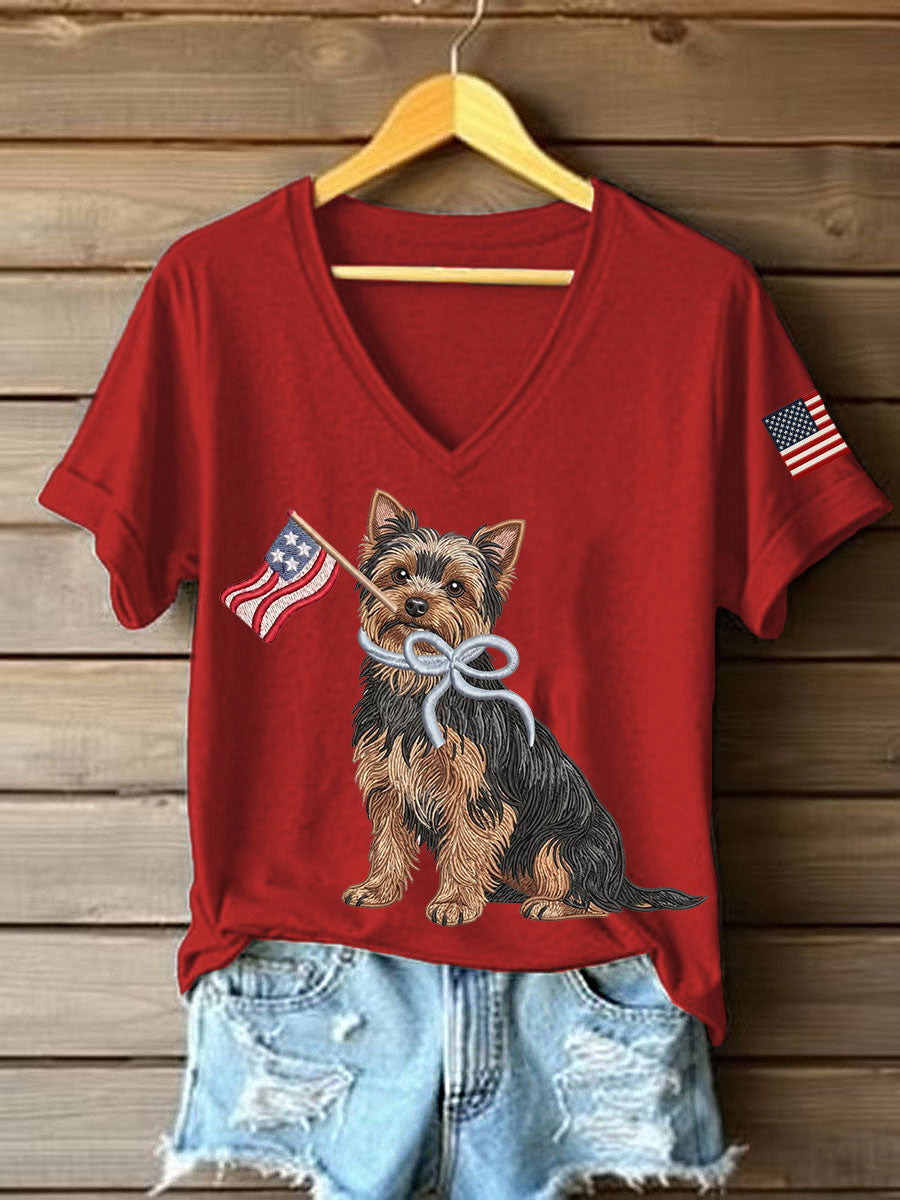 Women's American Dog Print Casual T-Shirt