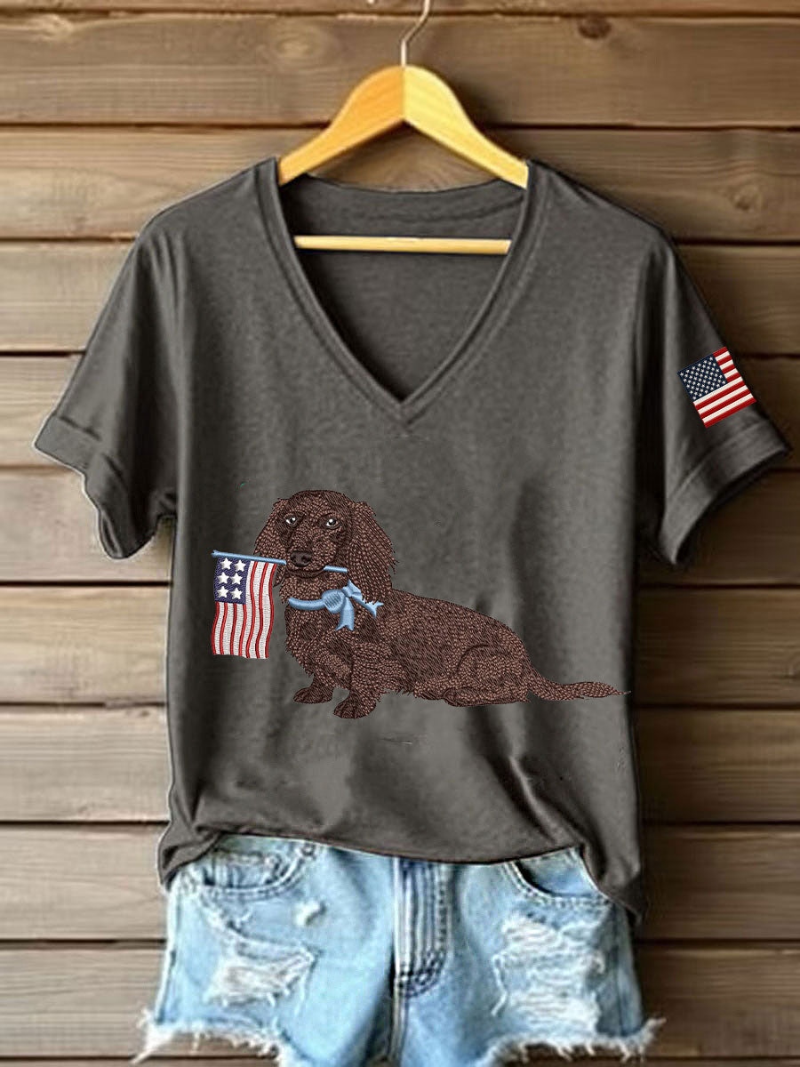 Women's Dachshund Print Casual T-Shirt