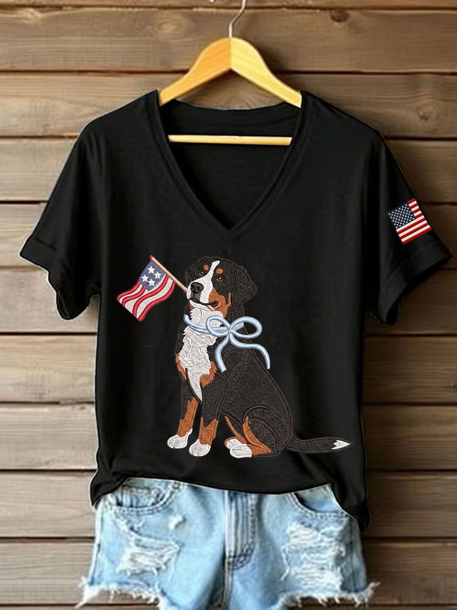 Women's American Dog Print Casual T-Shirt