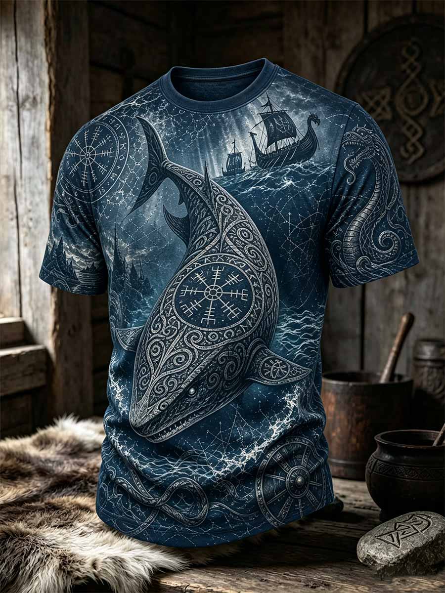 Men's Retro Viking Art Pattern Printed T-Shirt