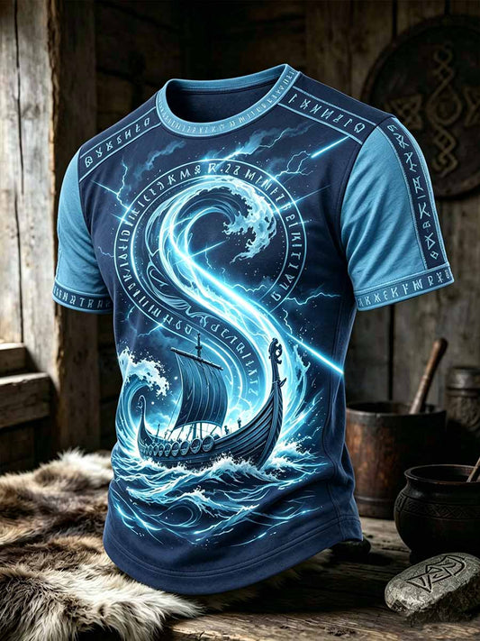 Men's Retro Viking Art Pattern Printed T-Shirt