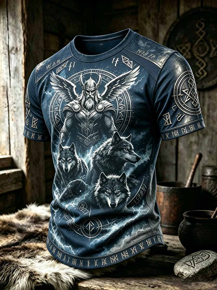 Men's Retro Viking Art Pattern Printed T-Shirt