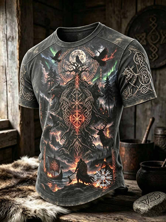 Men's Retro Viking Art Pattern Printed T-Shirt