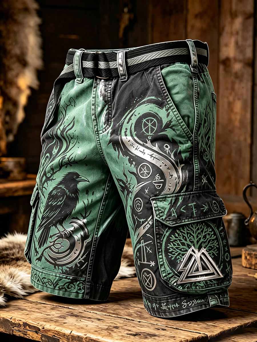 Men's Vintage Viking Art Print Shorts