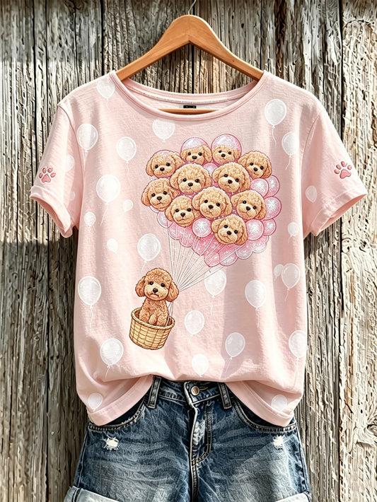 Women's cute dog pattern printed short-sleeved T-shirt