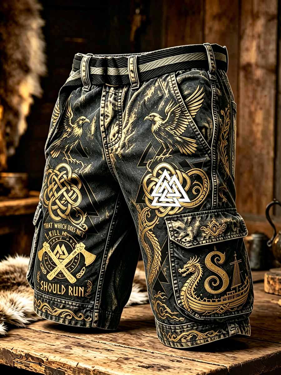 Men's Vintage Viking Art Print Shorts