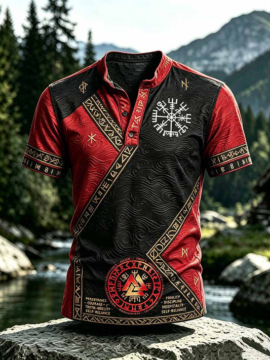 Men's Vintage Viking Pattern Print T-Shirt