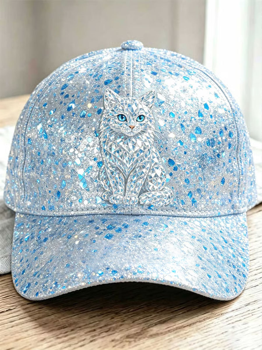 Unisex Crystal-embellished cat print design Hat