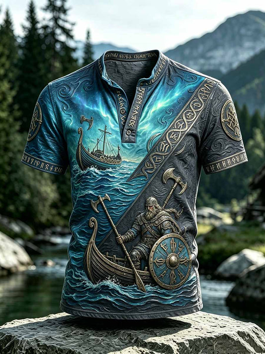 Men's Vintage Viking Pattern Print T-Shirt