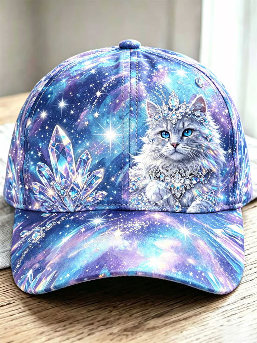 Unisex Crystal-embellished cat print design Hat