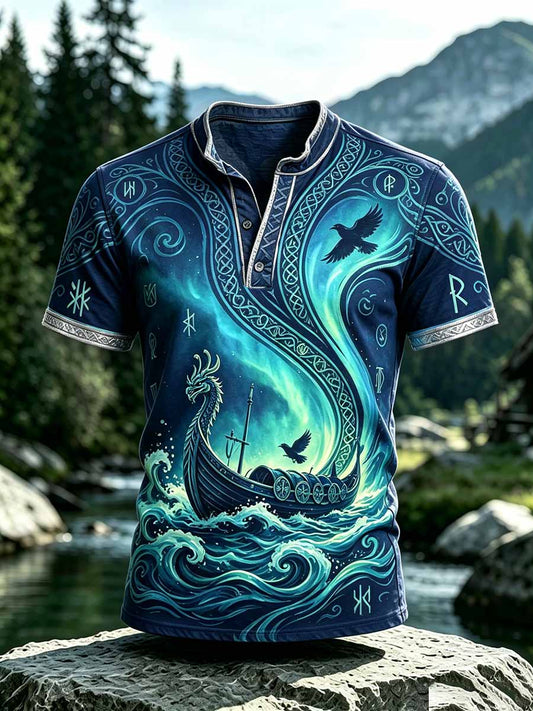 Men's Vintage Viking Pattern Print T-Shirt