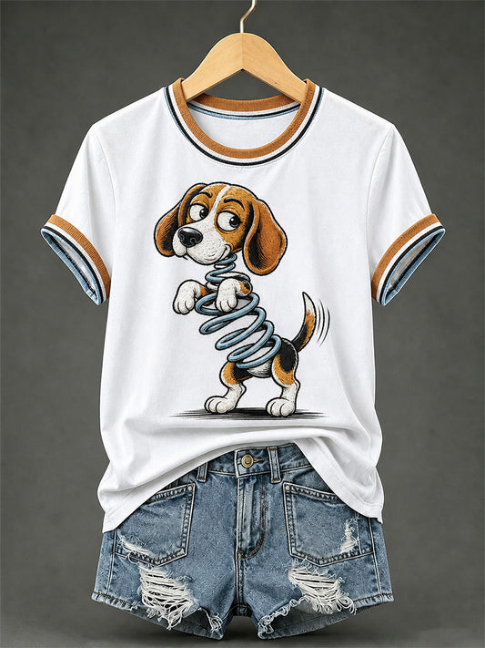 Women's Funny Dog Print Casual Tee