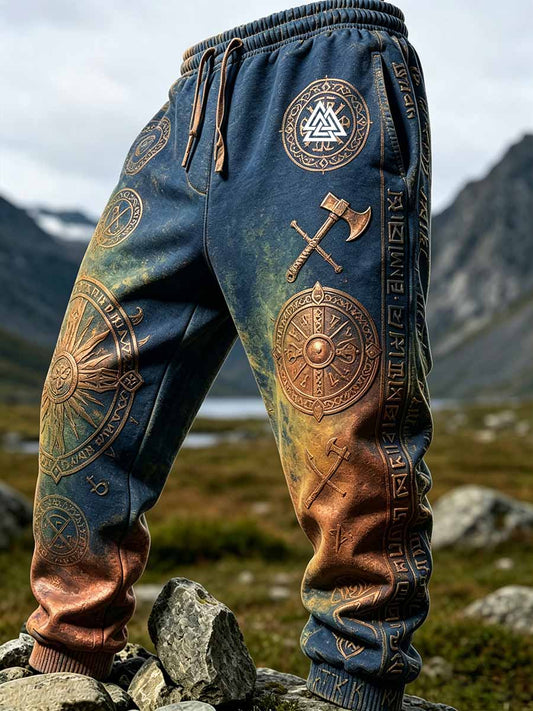 Men's Vintage Viking Art Pattern Printed Pants