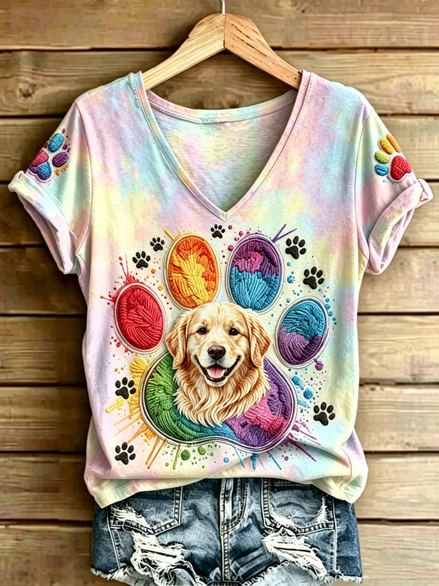 Women's Animal Dog Printed Vintage Fashion Loose Short Sleeve T-Shirt
