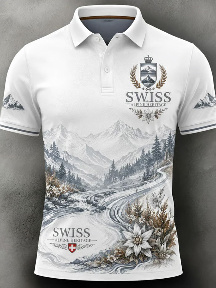 Men's Swiss Football Lover Art Print Polo