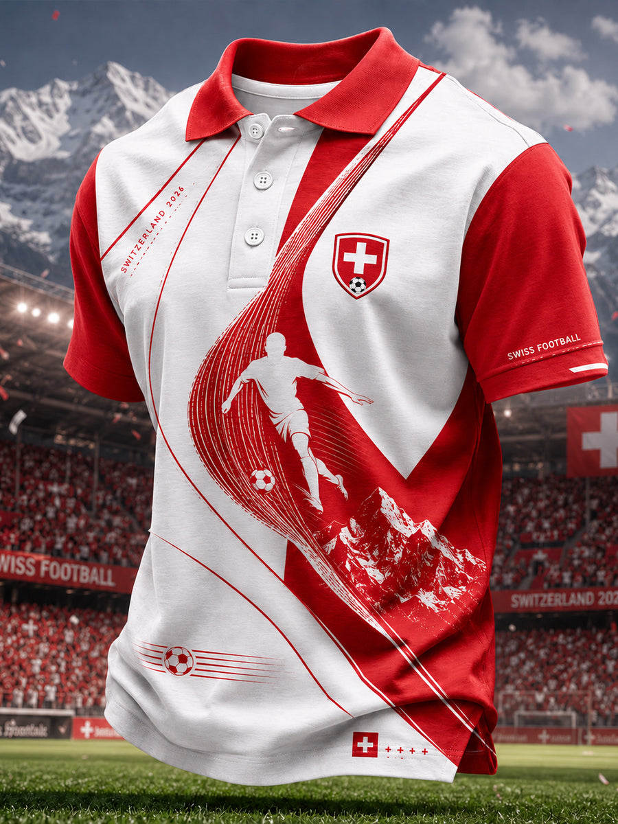 Men's Short-Sleeved Polo Shirt With Football Print