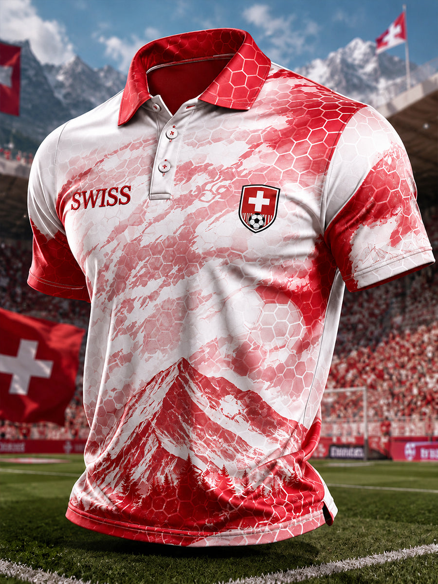 Men's Short-Sleeved Polo Shirt With Football Print