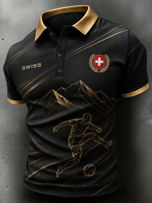 Men's Short-Sleeved Polo Shirt With Football Print
