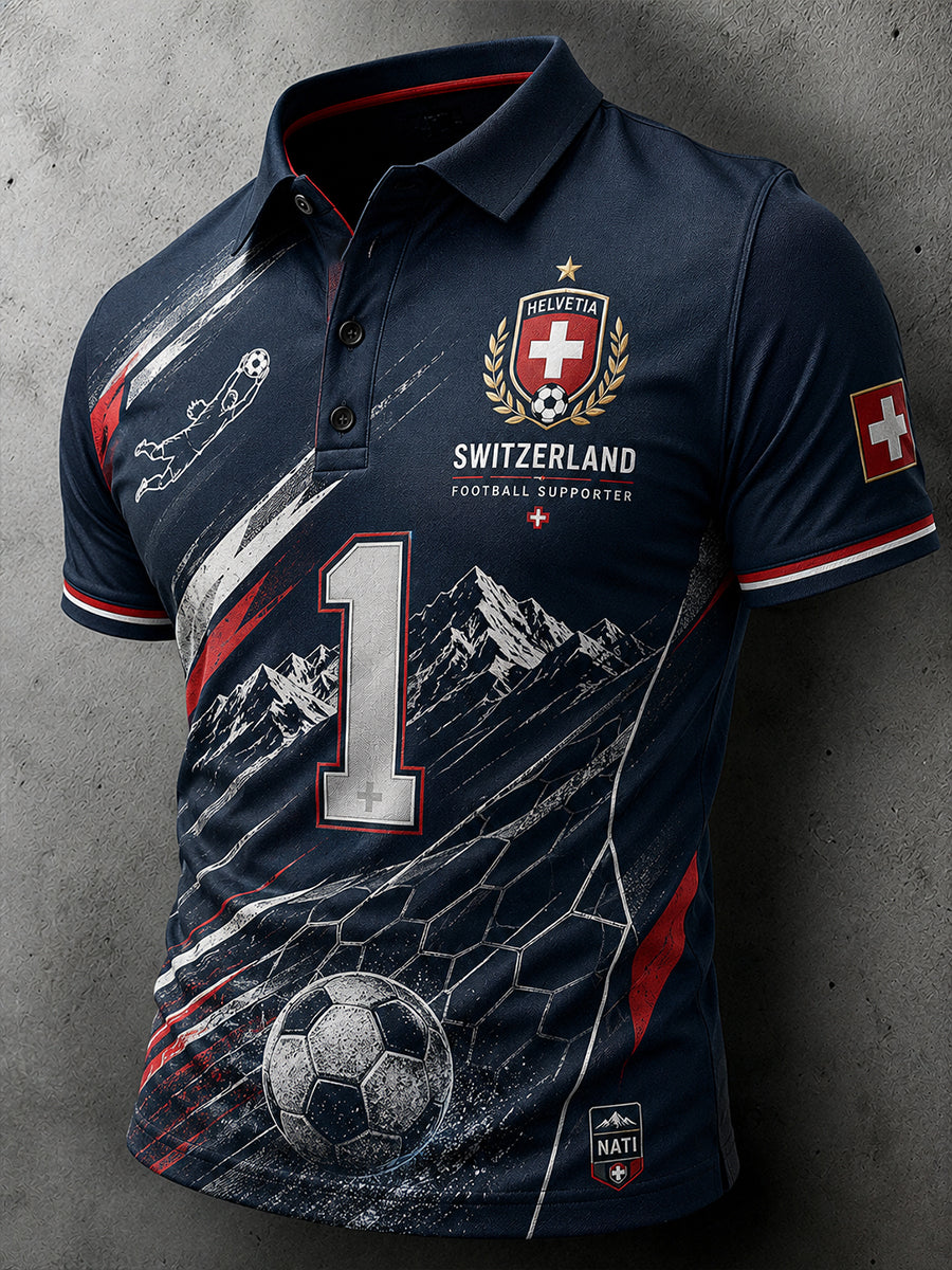 Men's Short-Sleeved Polo Shirt With Mountain Soccer Print