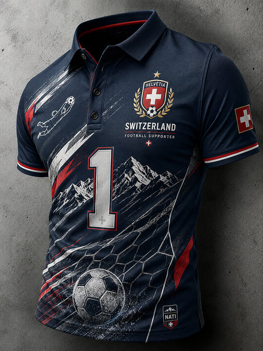 Men's Short-Sleeved Polo Shirt With Mountain Soccer Print