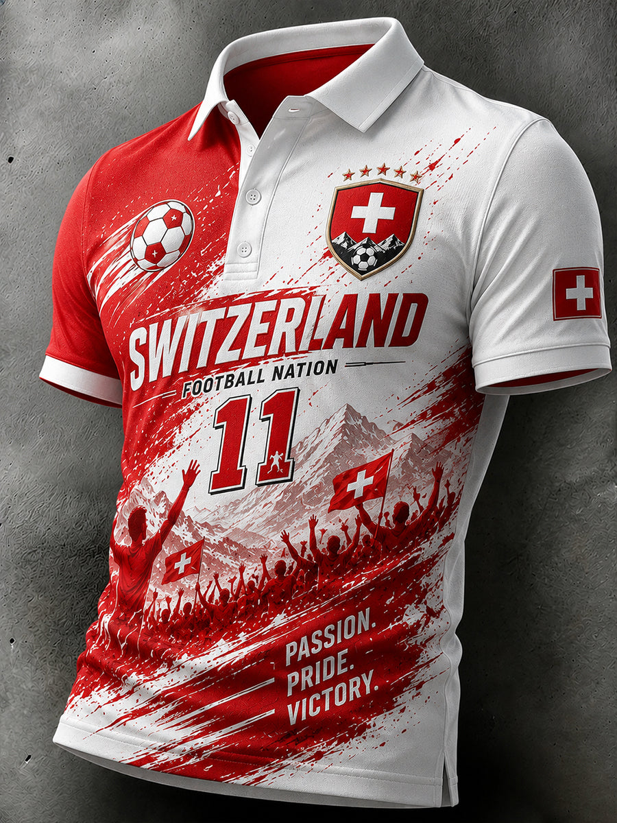 Men's Short-Sleeved Polo Shirt With Mountain Soccer Print