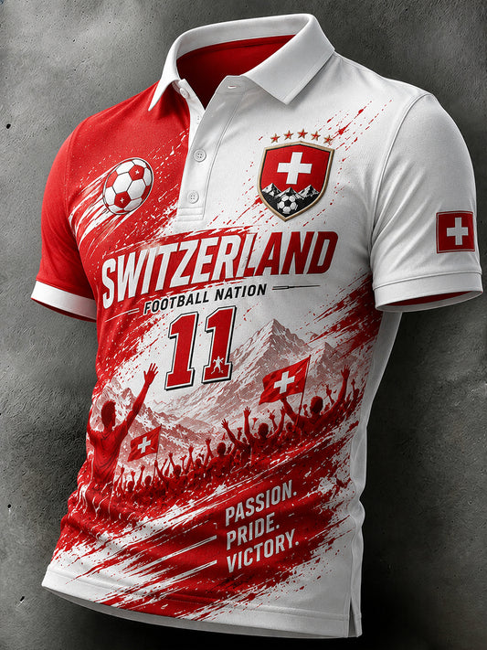 Men's Short-Sleeved Polo Shirt With Mountain Soccer Print