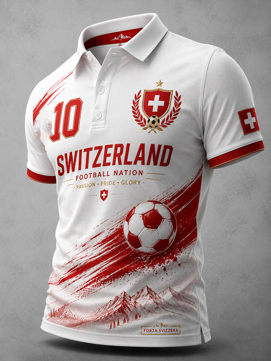 Men's Short-Sleeved Polo Shirt With Mountain Soccer Print