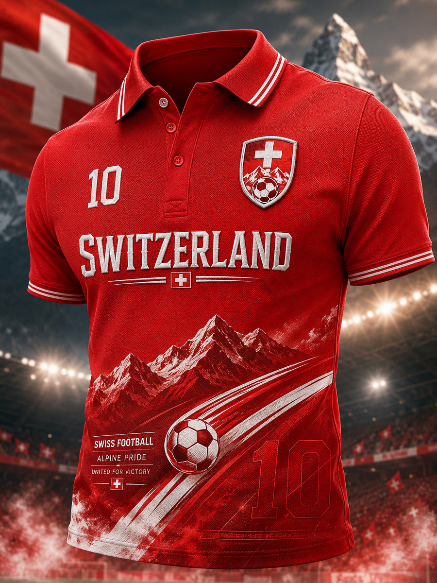 Men's Short-Sleeved Polo Shirt With Football Print
