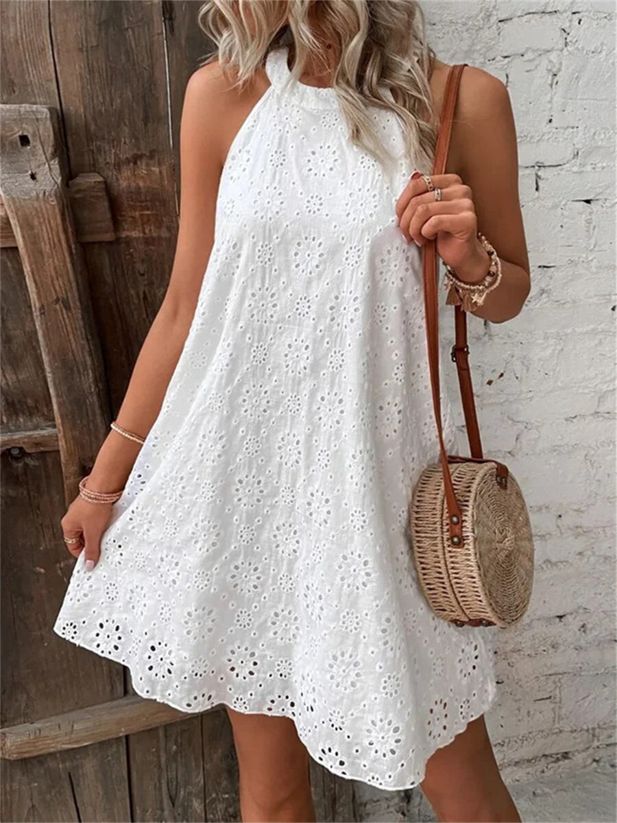 Women's Floral Hollow Lace Sleeveless Mini Dress