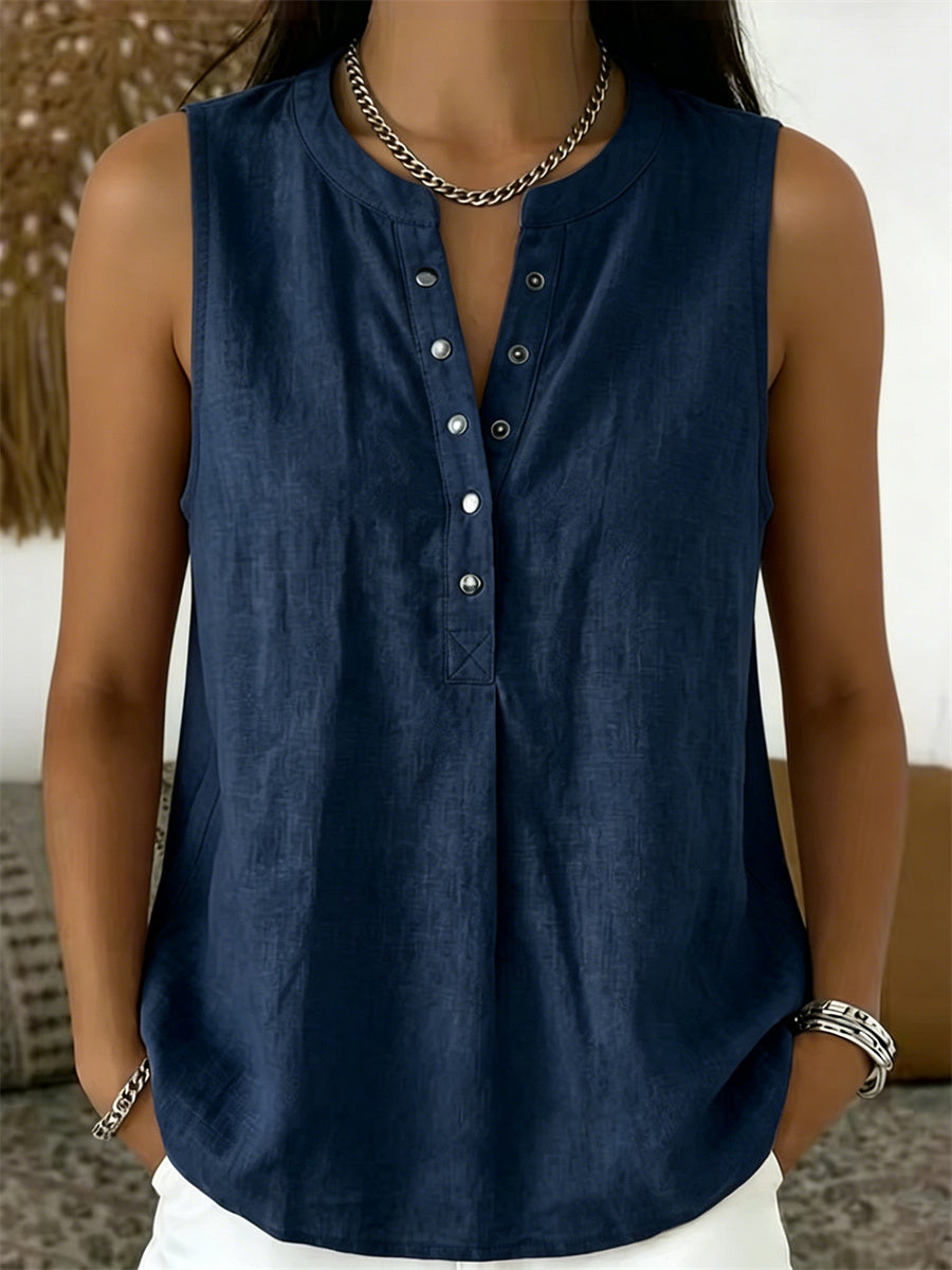 Women's Simple Pinched Button Up Comfy Tank Top