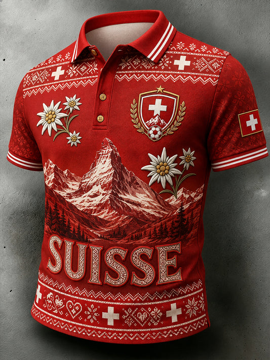 Men's Short-Sleeve Polo Shirt With Soccer-Themed Print