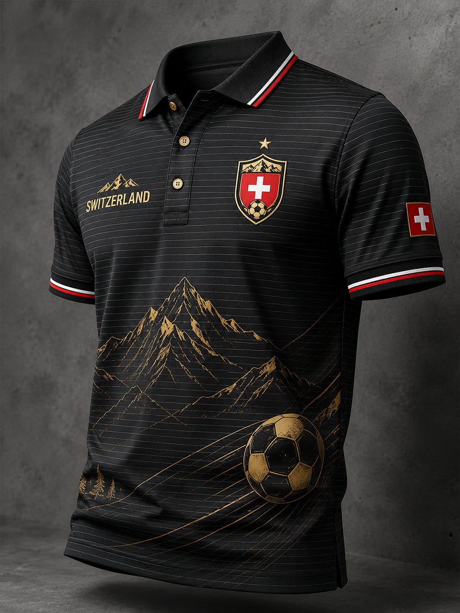 Men's Short-Sleeve Polo Shirt With Soccer-Themed Print