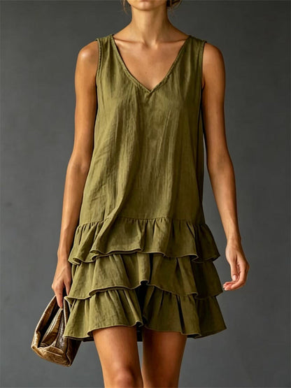 Women's Vintage Ruffle Tiered Bottom Sleeveless Mini Dress