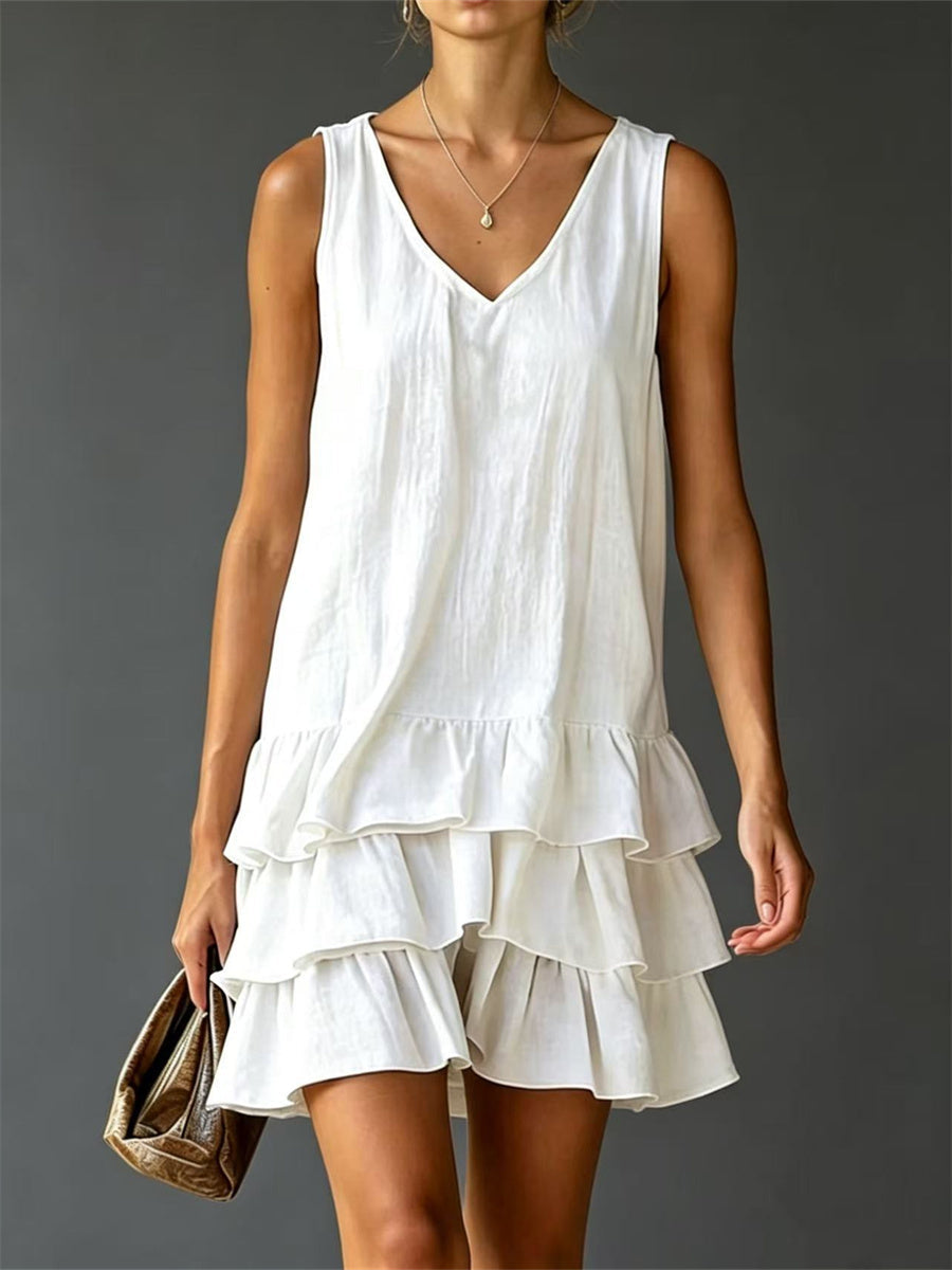 Women's Vintage Ruffle Tiered Bottom Sleeveless Mini Dress