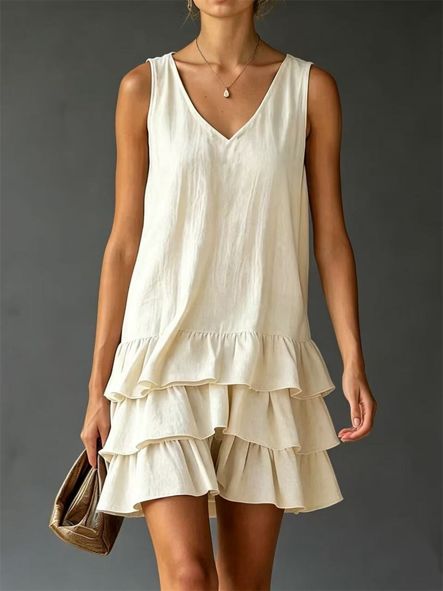 Women's Vintage Ruffle Tiered Bottom Sleeveless Mini Dress