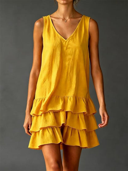 Women's Vintage Ruffle Tiered Bottom Sleeveless Mini Dress
