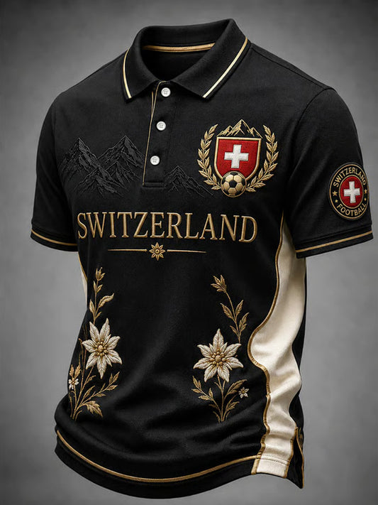 Men's Swiss Football Lover Art Print Polo